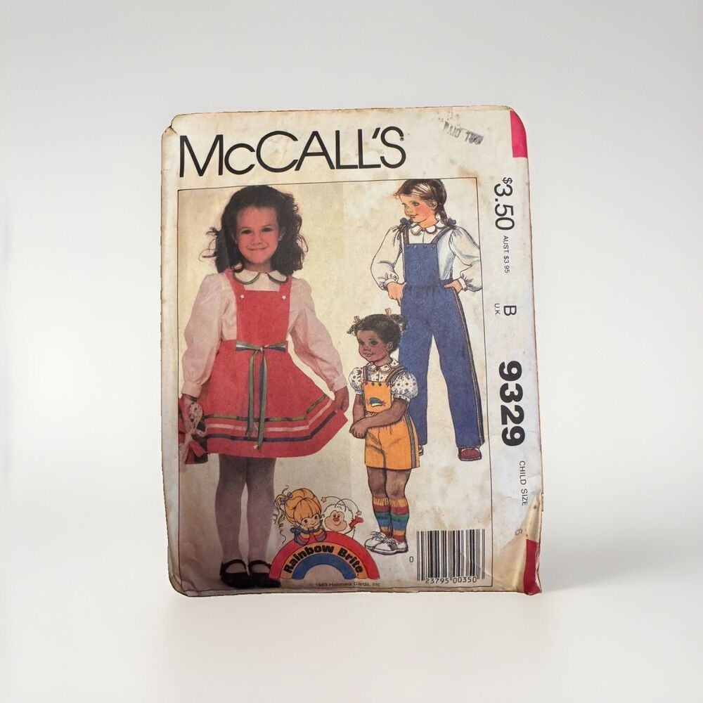 McCalls 9329 Sewing Pattern Jumper Overalls Blouse Rainbow Brite Girls Size 6